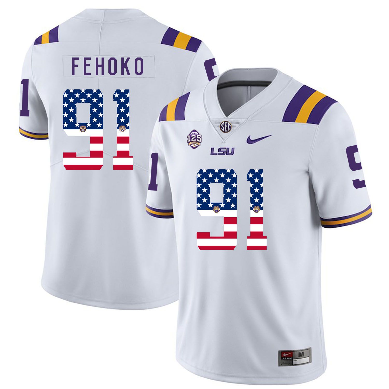 Men LSU Tigers #91 Fehoko White Flag Customized NCAA Jerseys